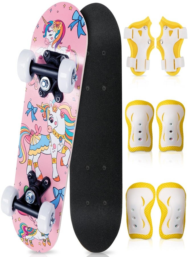 Honoson 7 Pcs Skateboard for Toddlers Beginners Knee Elbow Pads Wrist Guards Gear Set (Cute Unicorn, Age 2-5 Kids 17 x 5'') - Image 1